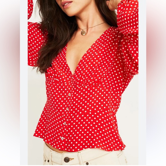NWT Free People Love Street Polka Dot Blouse - Picture 4 of 9